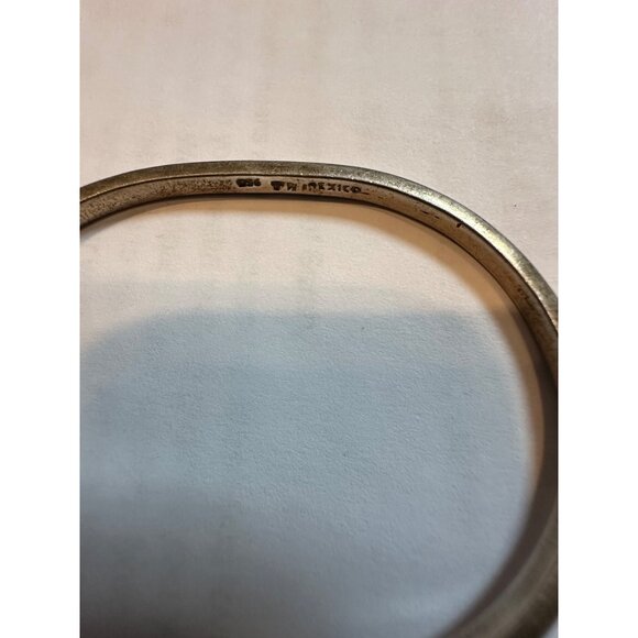 VTG Taxco Mexico Signed 950 SS Britannia Turquoise Bangle Bracelet Sz 7  23.7g - Picture 9 of 10